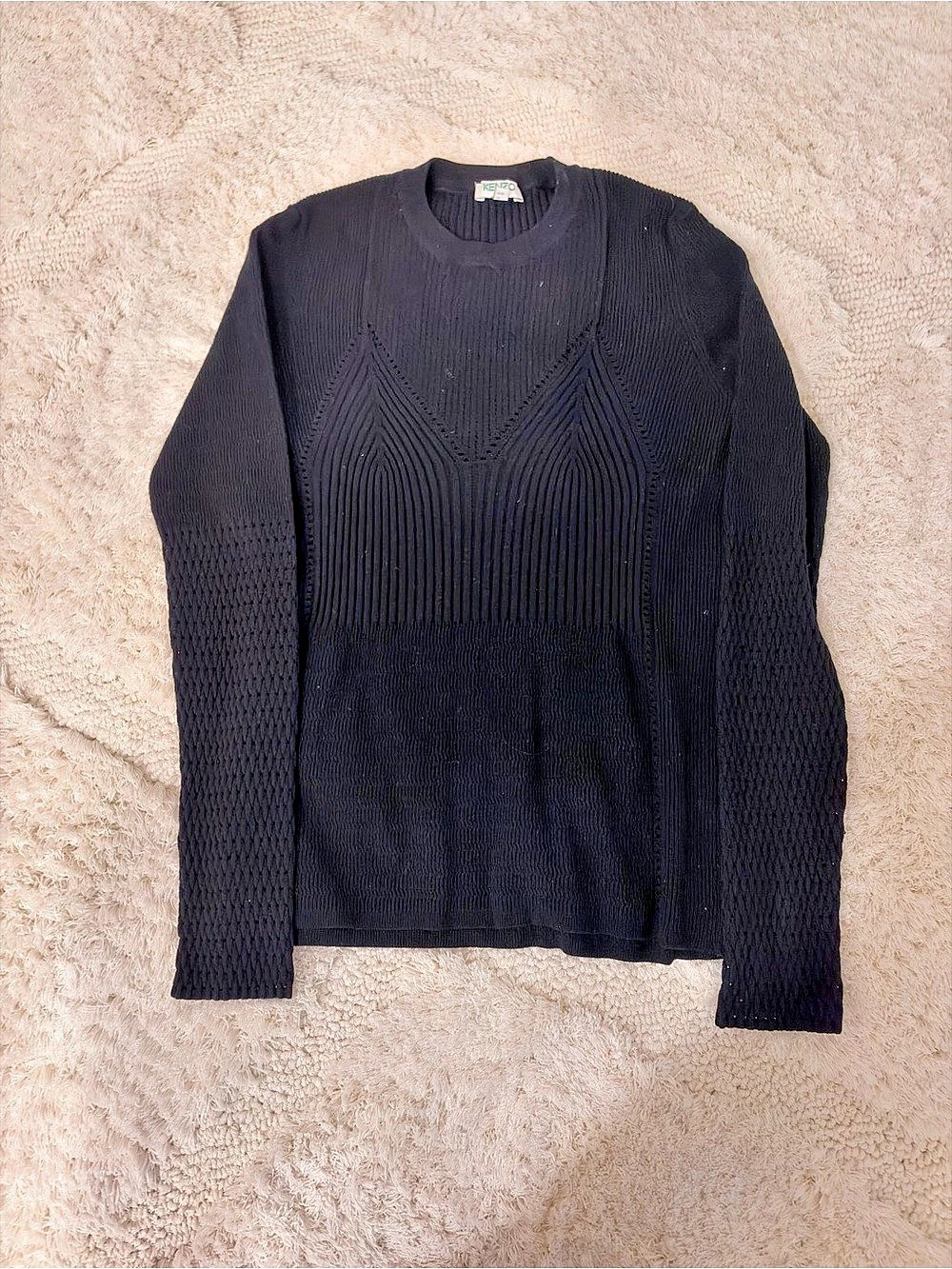 Kenzo Ribbed Crew Neck Sweater Black Size XS Like New